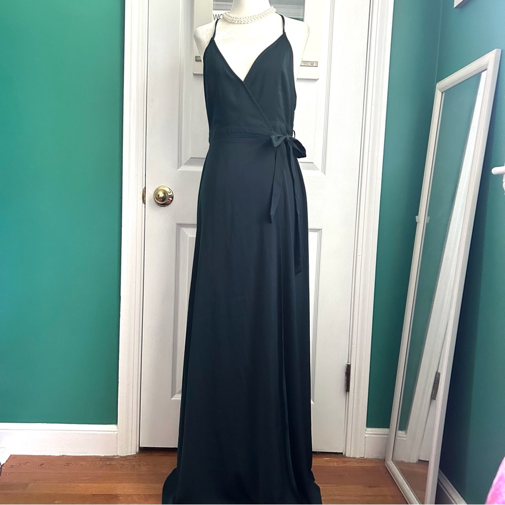Elegant Hunter Green Spaghetti Strap Wrap Maxi Dress Medium